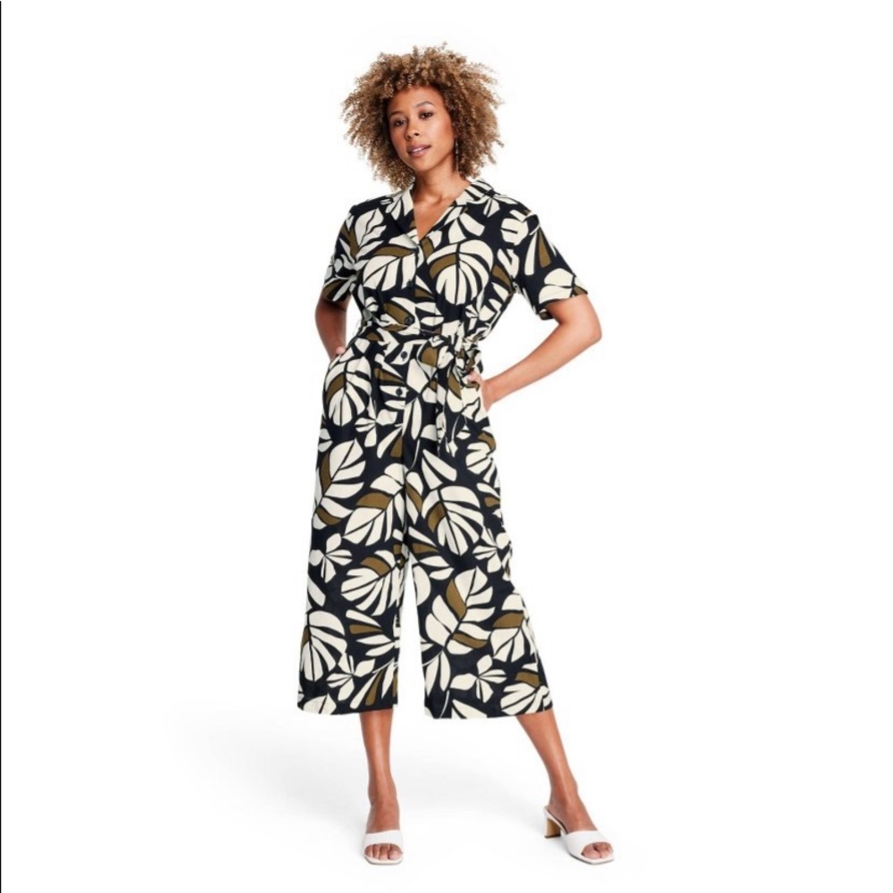 Tabitha Brown Neutral Tie Front Jumpsuit Sz Small NWT